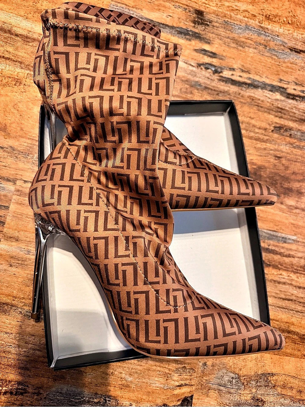 Fendi FF Monogram Heeled Boots in Brown Like New